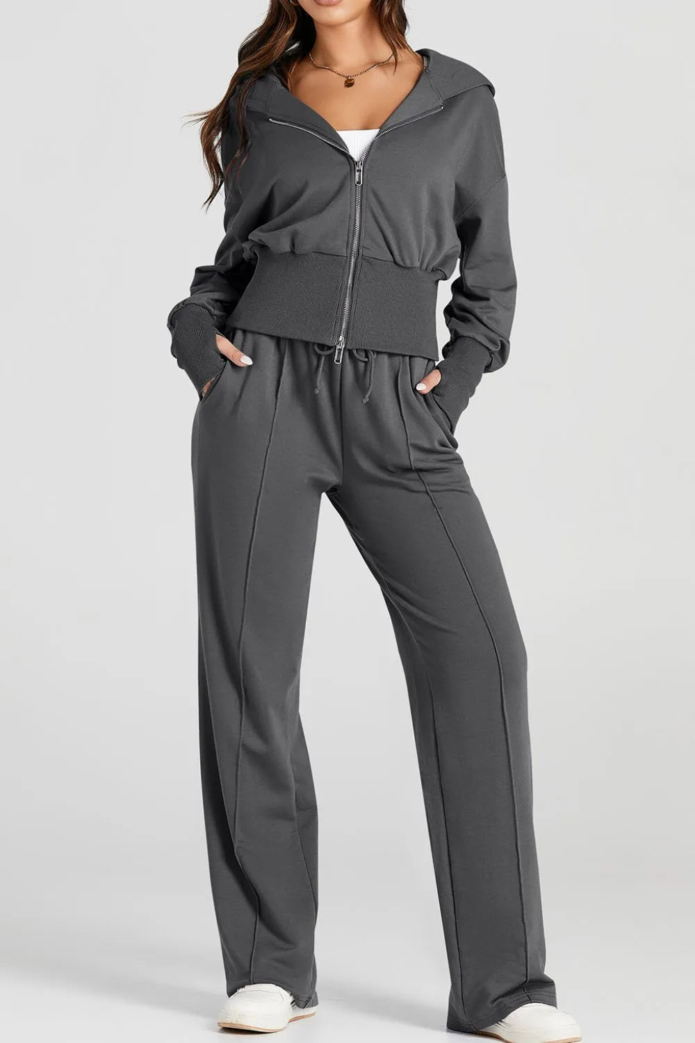 Zip-Up Hoodie and Pants Active Set Fitggins