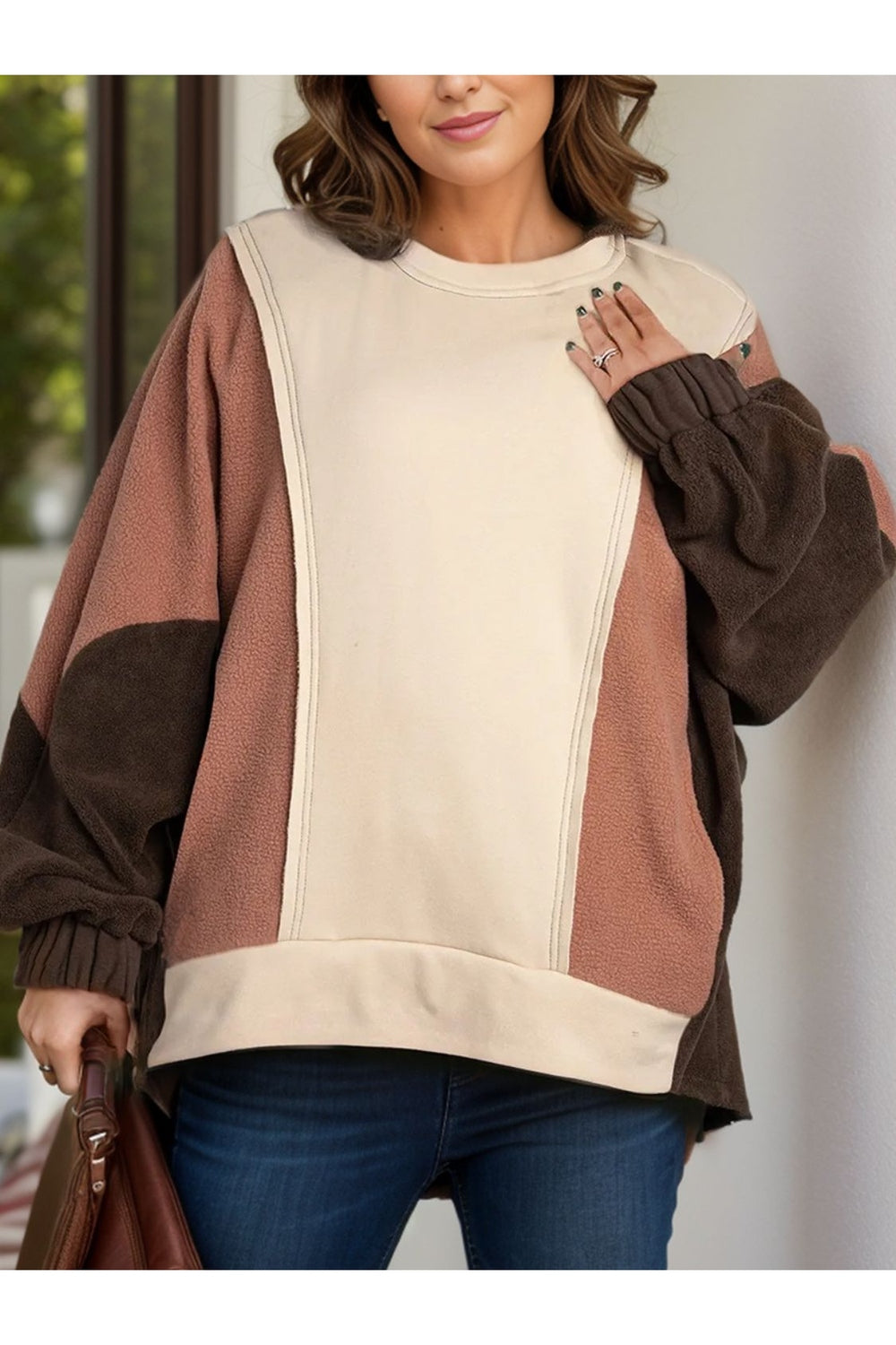 Plus Size Color Block Long Sleeve Hoodie - Sweatshirts & Hoodies - FITGGINS