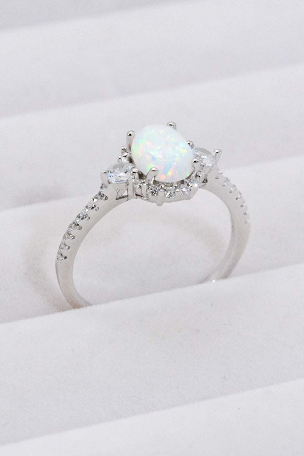 925 Sterling Silver Platinum-Plated Opal Ring - Rings - FITGGINS