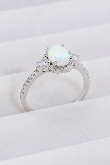 925 Sterling Silver Platinum-Plated Opal Ring - Rings - FITGGINS