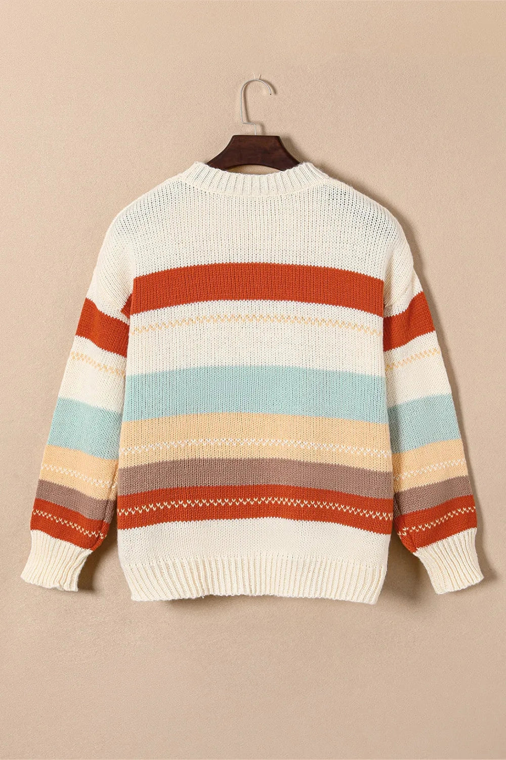 Striped Dropped Shoulder Crewneck Sweater - Pullover Sweaters - FITGGINS