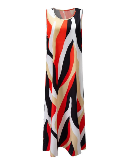 Printed Round Neck Mini Tank Dress Fitggins