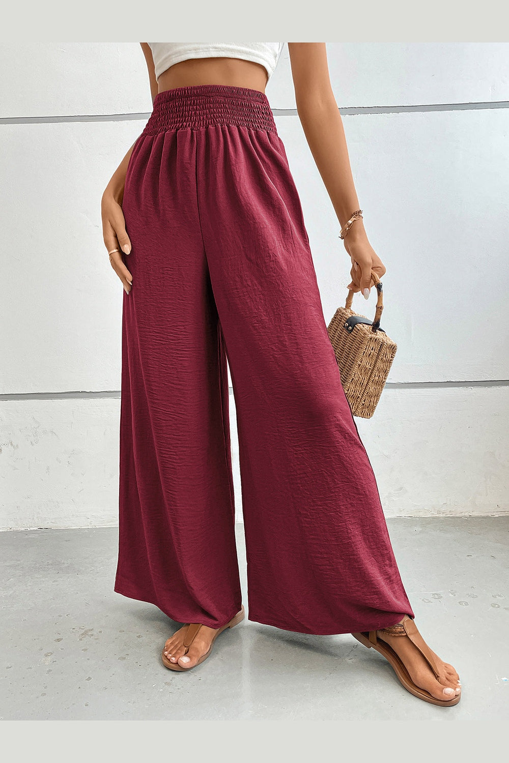 Perfee Wide Leg Pants with Pockets - Pants - FITGGINS