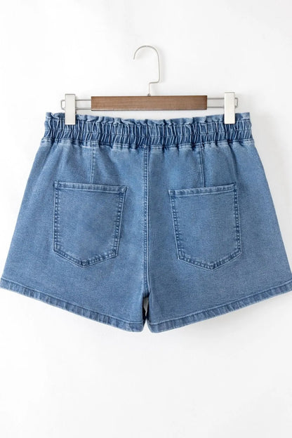 Drawstring High Waist Denim Shorts with Pockets Fitggins