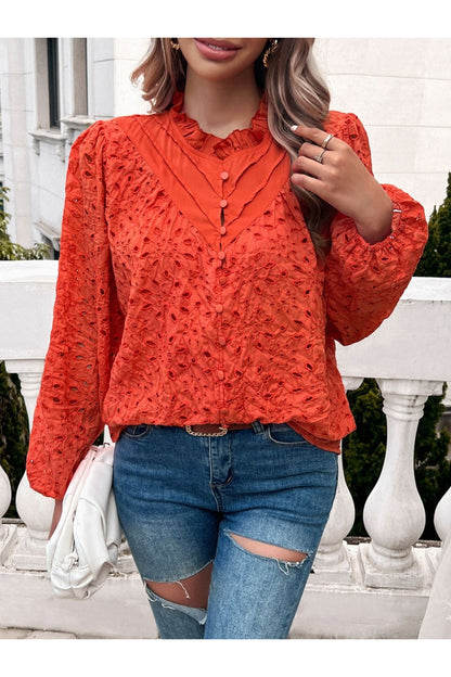 Devine Frill Long Sleeve Round Neck Shirt Fitggins