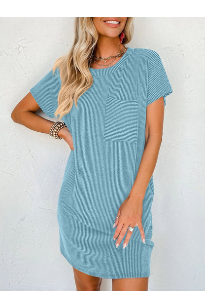 Round Neck Short Sleeve Mini Dress - Casual & Maxi Dresses - FITGGINS