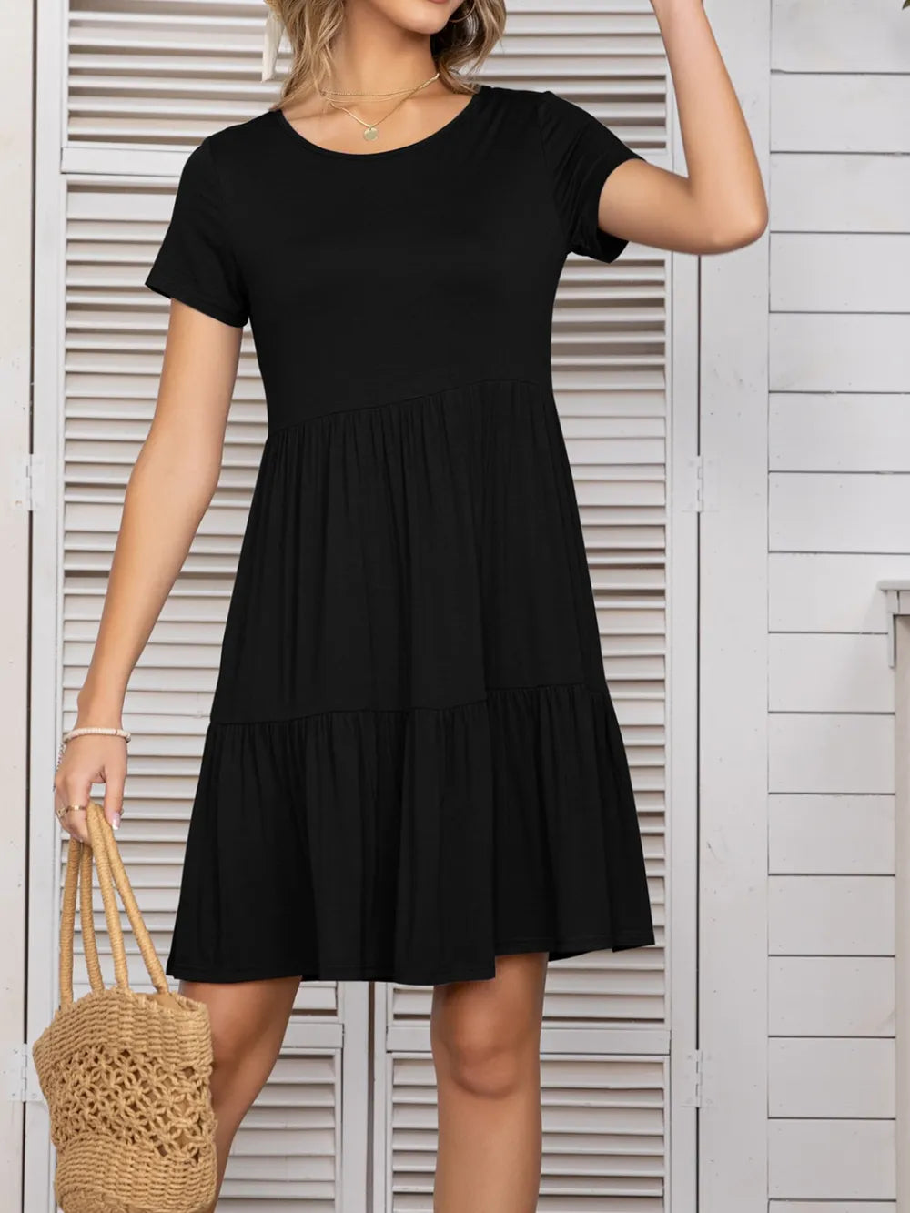 Round Neck Short Sleeve Mini Tee Dress Fitggins