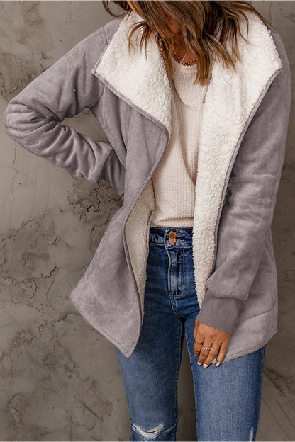 Open Front Long Sleeve Sherpa Jacket - Jackets - FITGGINS