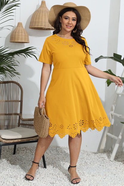 Plus Size Round Neck Openwork Dress - Casual & Maxi Dresses - FITGGINS