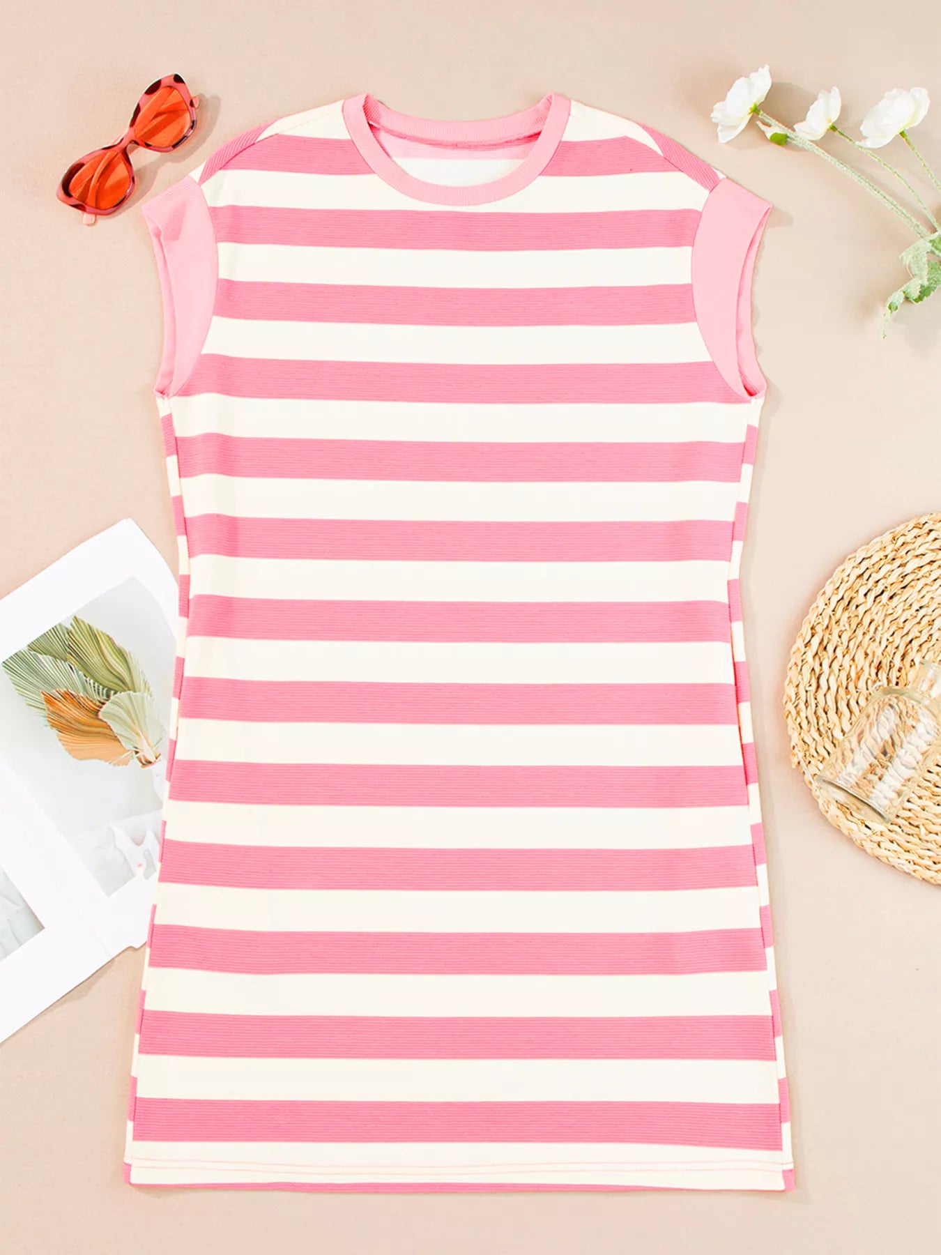 Stripe Cap Sleeve Pocketed Shift Dress Fitggins