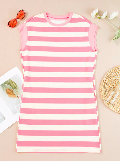 Stripe Cap Sleeve Pocketed Shift Dress Fitggins