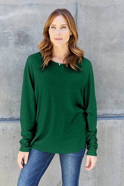 Double Take Full Size Round Neck Long Sleeve T-Shirt Fitggins