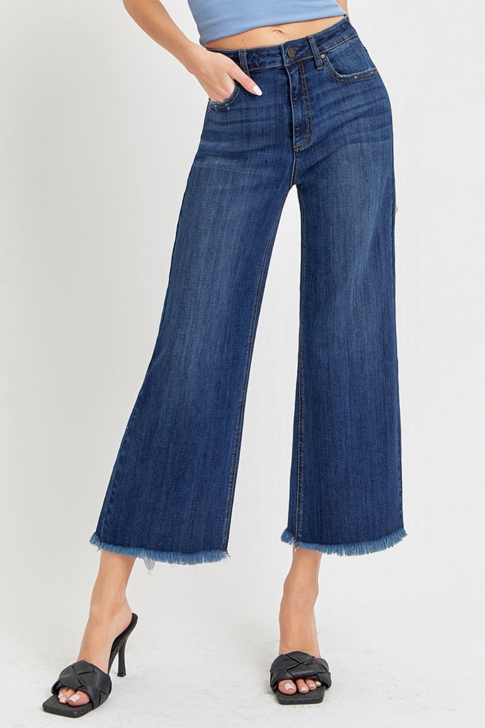 RISEN Full Size Raw Hem Cropped Wide Leg Jeans - Jeans - FITGGINS