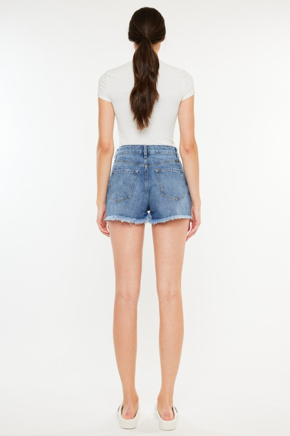 Kancan Distressed Raw Hem High Waist Denim Shorts - Denim Shorts - FITGGINS