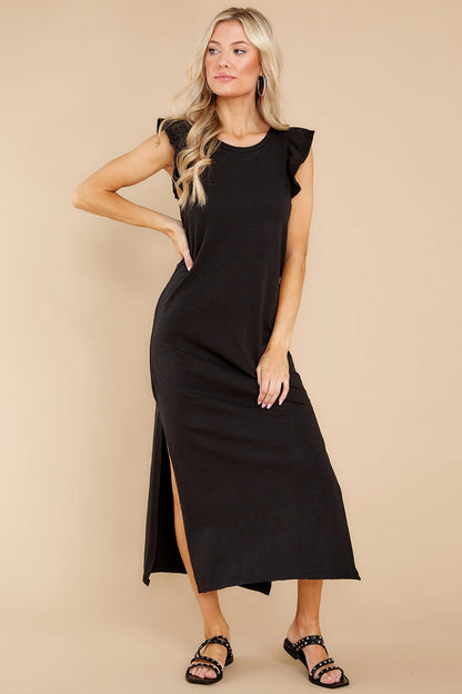 Ruffled Slit Round Neck Cap Sleeve Dress - Casual & Maxi Dresses - FITGGINS