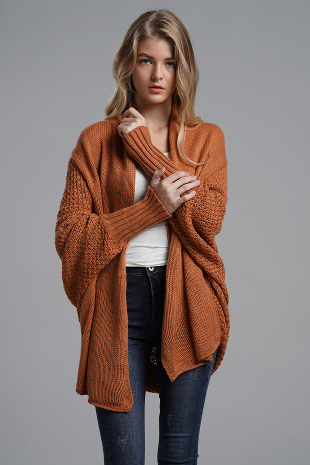 Open Front Batwing Sleeve Cardigan - Cardigans - FITGGINS