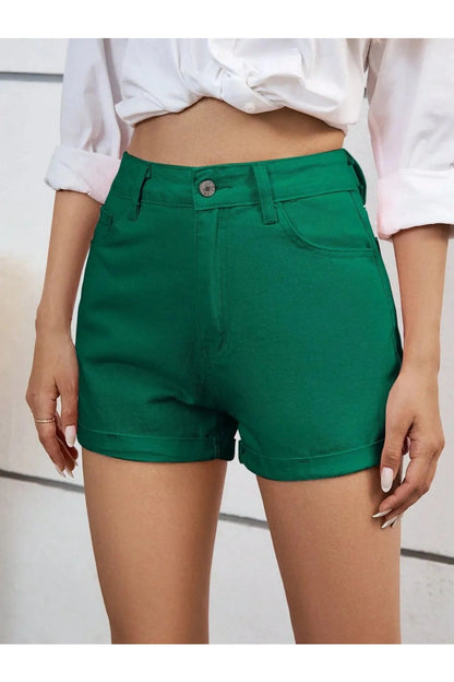 Trendy High Waist Denim Shorts for Women Dark Green Fitggins