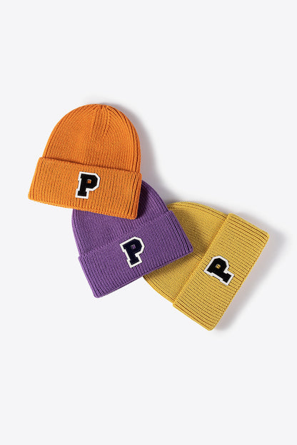 Letter Patch Cuffed Knit Beanie - Hats - FITGGINS