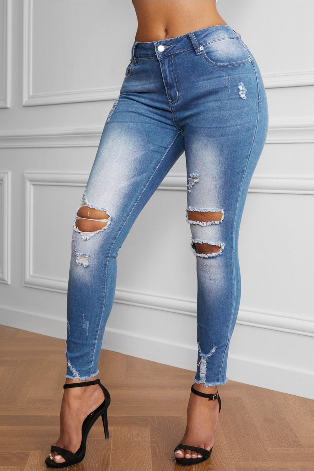 Baeful Faded Mid High Rise Jeans - Jeans - FITGGINS