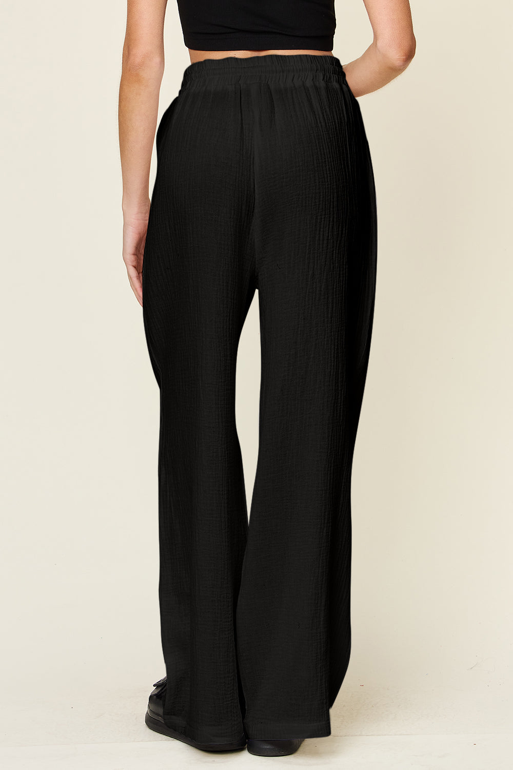 Double Take Full Size Texture Drawstring Wide Leg Pants - Pants - FITGGINS