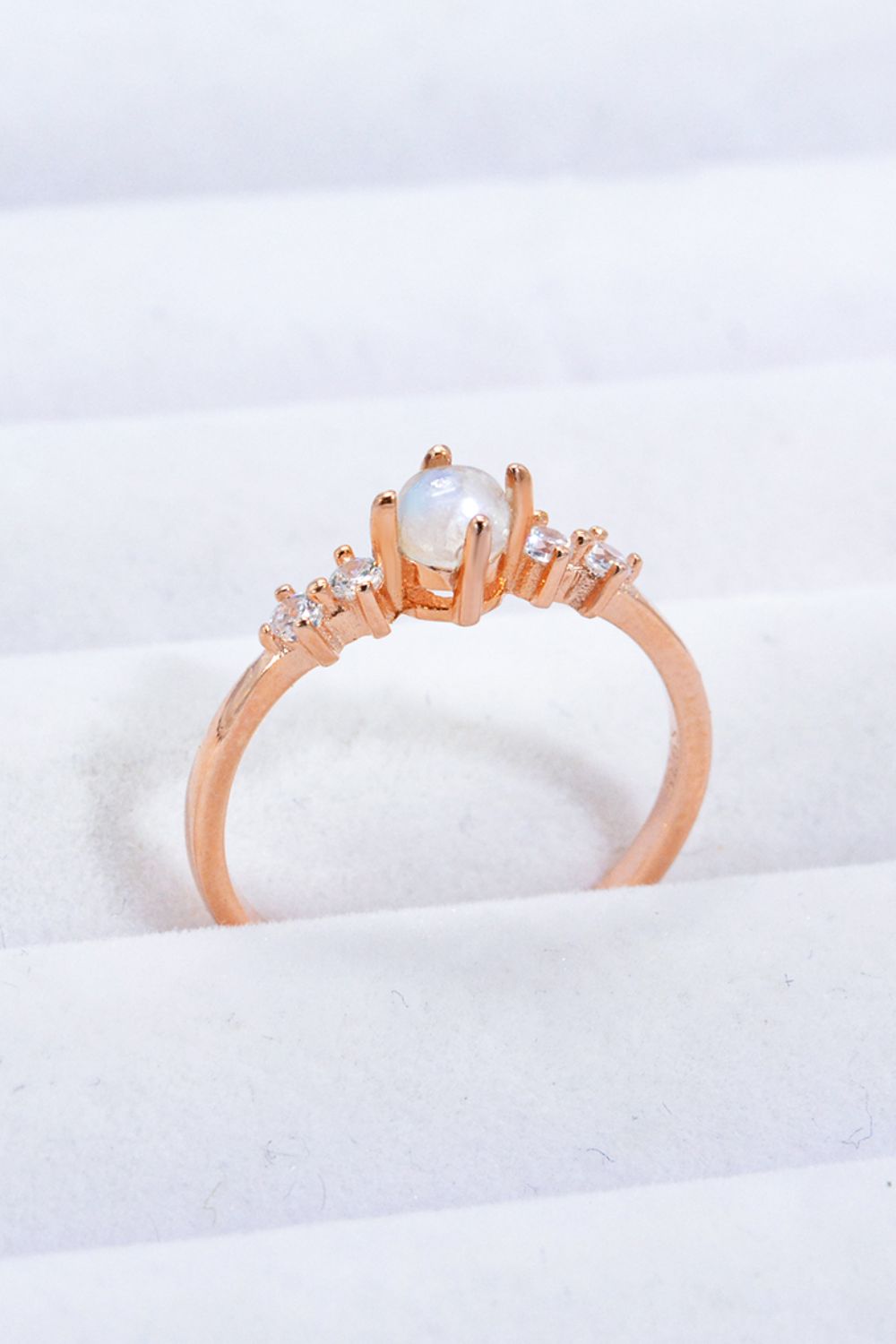 Natural Moonstone and Zircon 18K Rose Gold-Plated Ring - Rings - FITGGINS