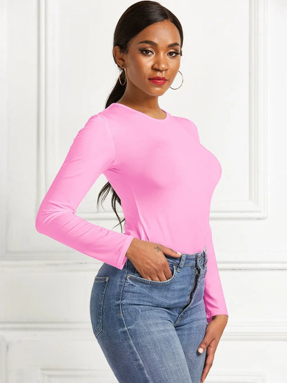 Round Neck Long Sleeve Bodysuit Fitggins