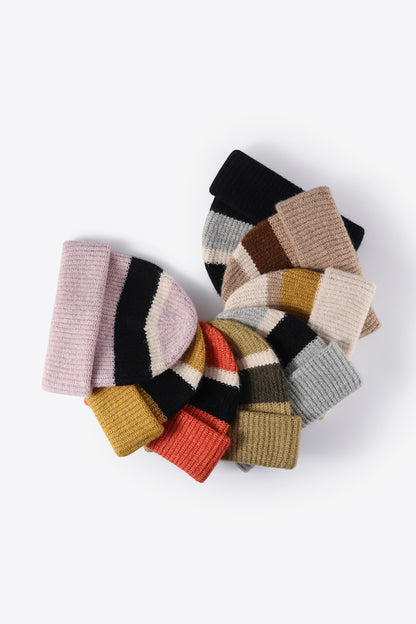 Tricolor Cuffed Knit Beanie - Hats - FITGGINS