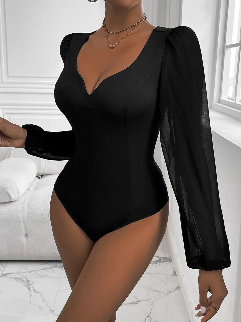 Perfee Sweetheart Neck Long Sleeve Bodysuit Fitggins