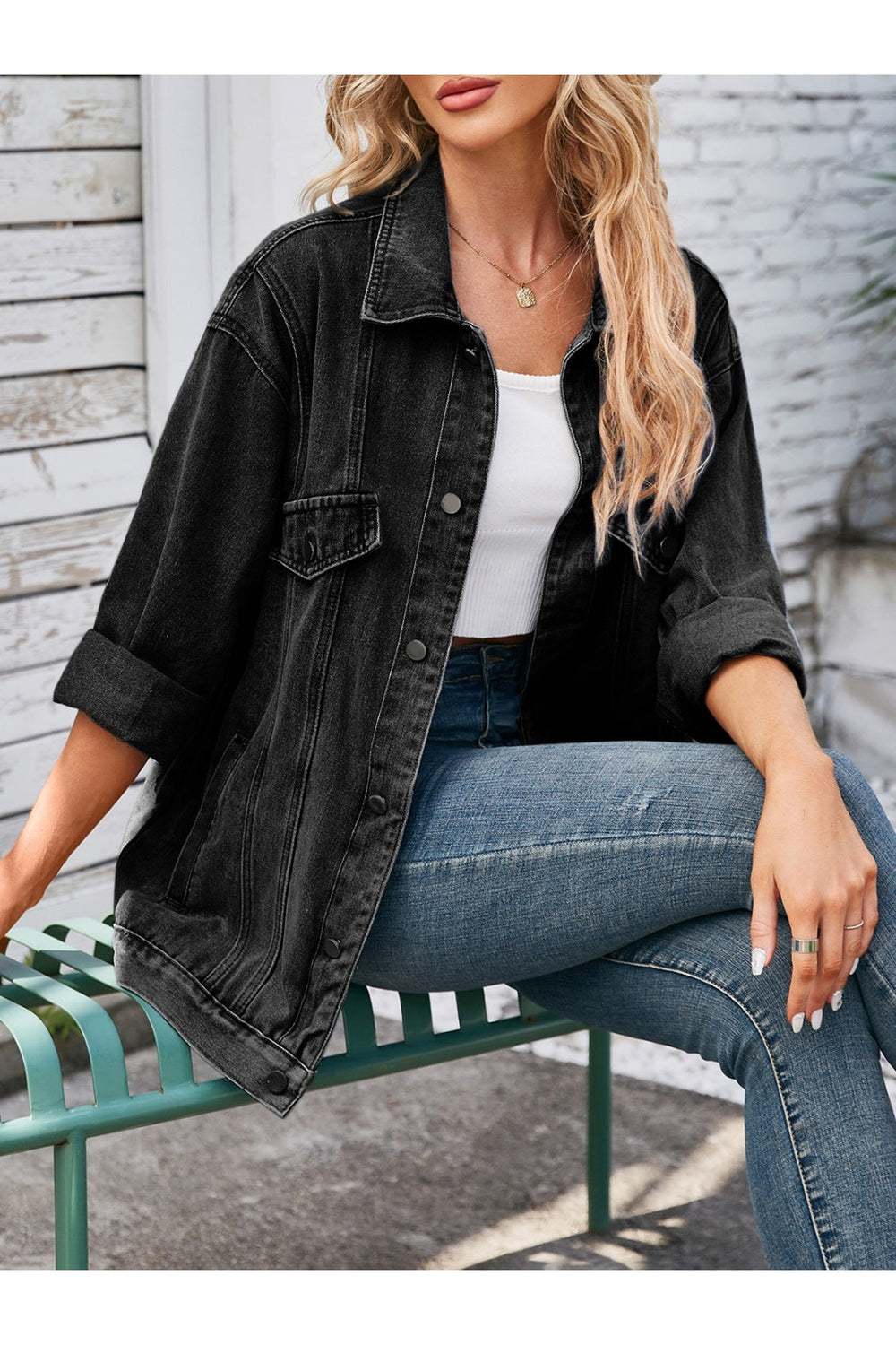 Button Up Long Sleeve Denim Jacket - Denim Jackets - FITGGINS