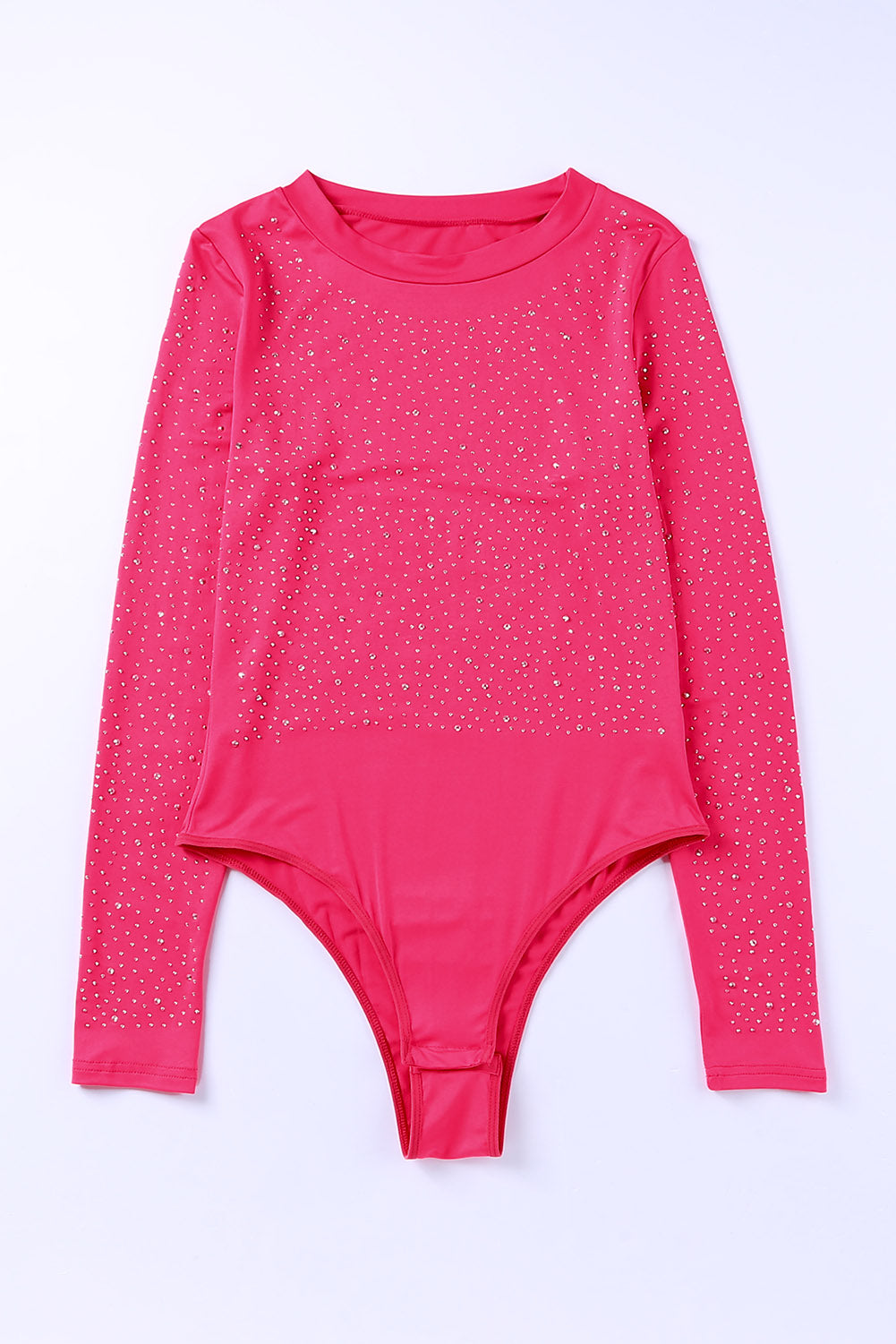 Rhinestone Round Neck Long Sleeve Bodysuit Fitggins