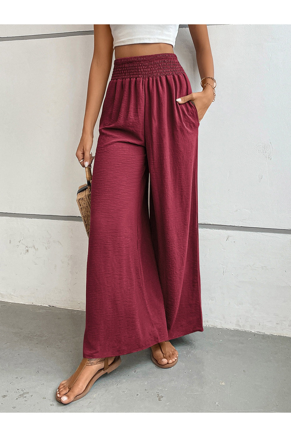 Perfee Wide Leg Pants with Pockets - Pants - FITGGINS