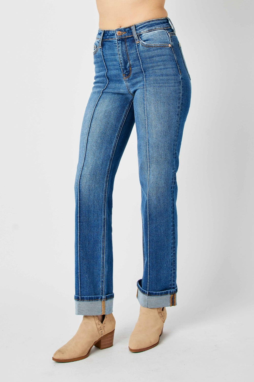 Judy Blue Full Size High Waist Front Seam Detail Straight Jeans - Jeans - FITGGINS