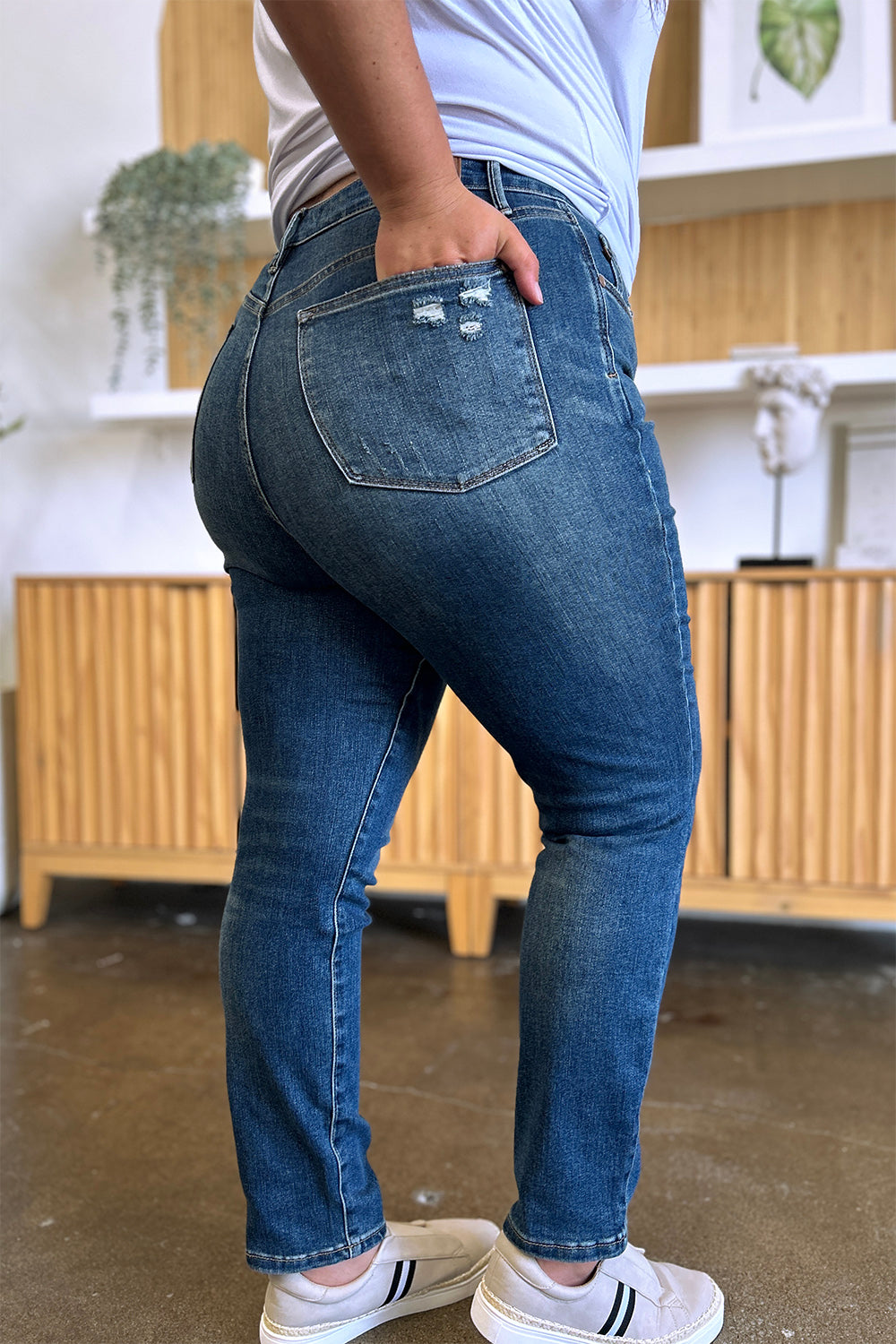 Judy Blue Full Size Tummy Control High Waist Slim Jeans - Jeans - FITGGINS