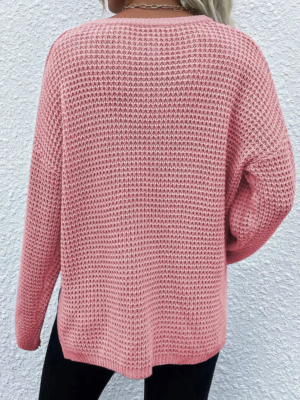 Notched Long Sleeve Sweater Fitggins