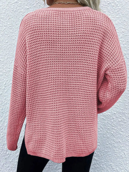 Notched Long Sleeve Sweater Fitggins
