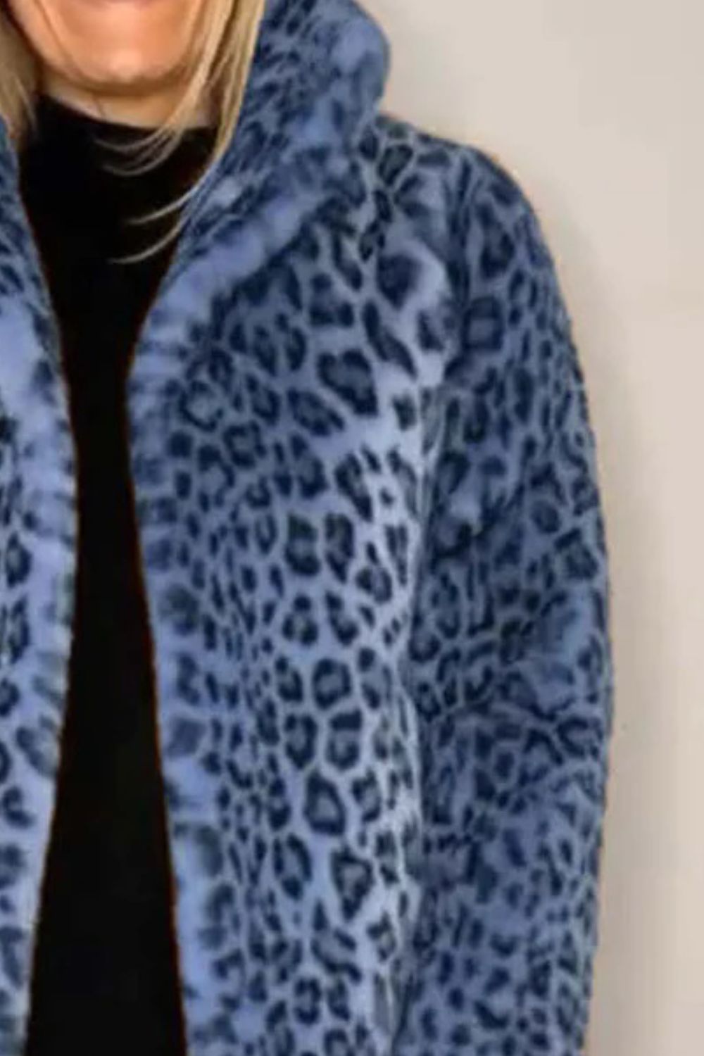 Full Size Leopard Furry Collared Neck Long Sleeve Coat - Jackets - FITGGINS