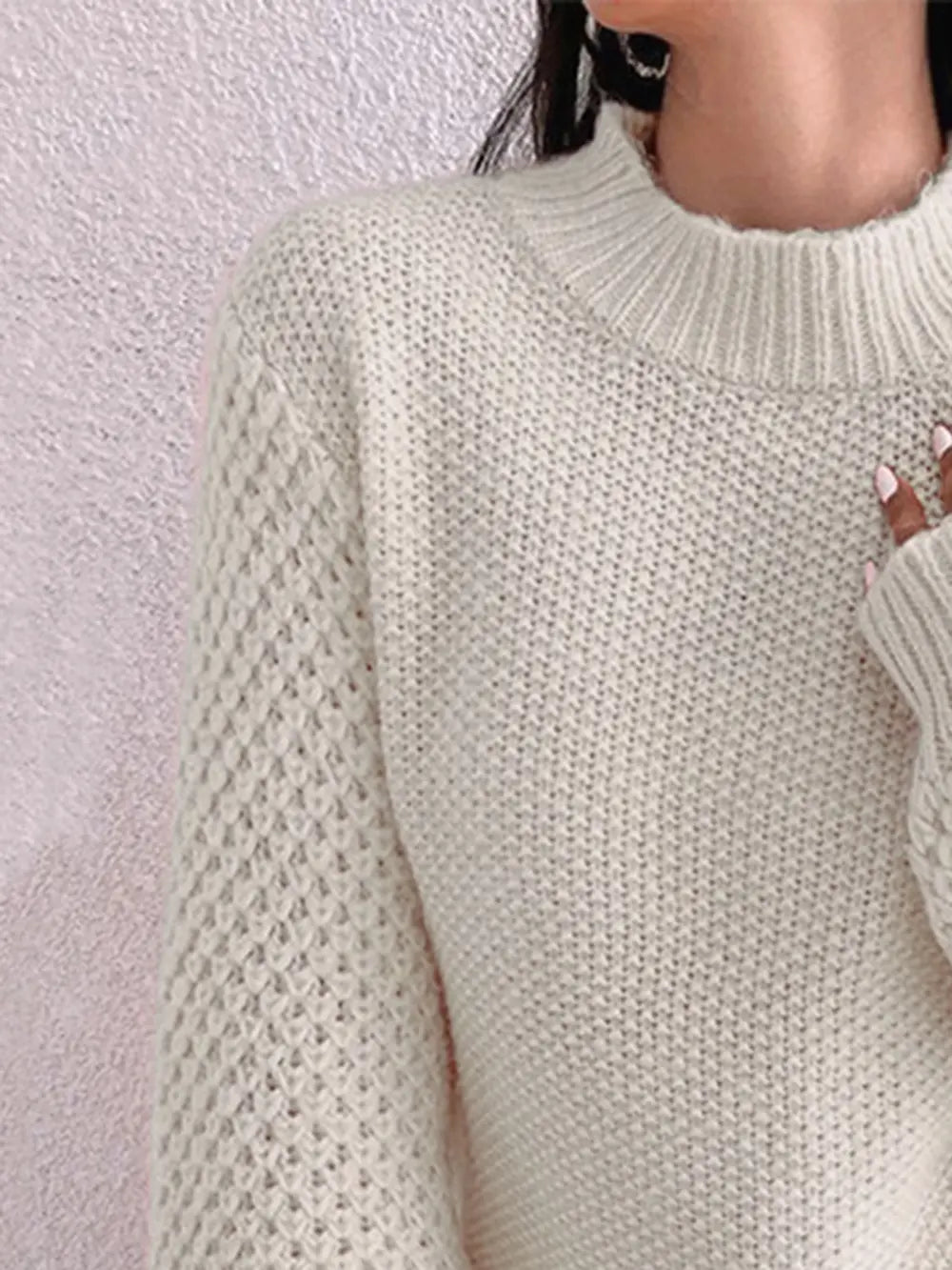 Openwork Mock Neck Long Sleeve Sweater Fitggins