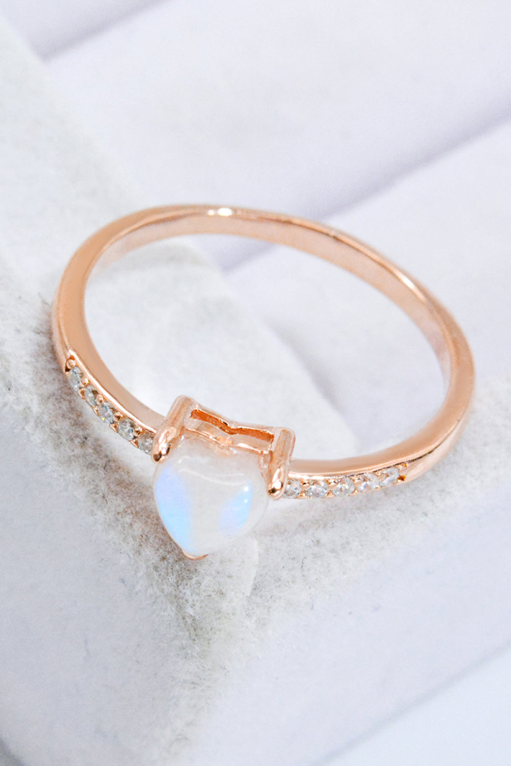 Natural Moonstone Heart 18K Rose Gold-Plated Ring - Rings - FITGGINS