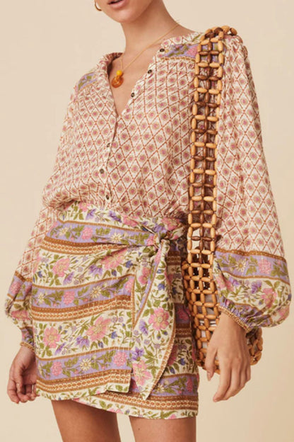 Stylish Printed Long Sleeve Button Down Shirt Floral Fitggins