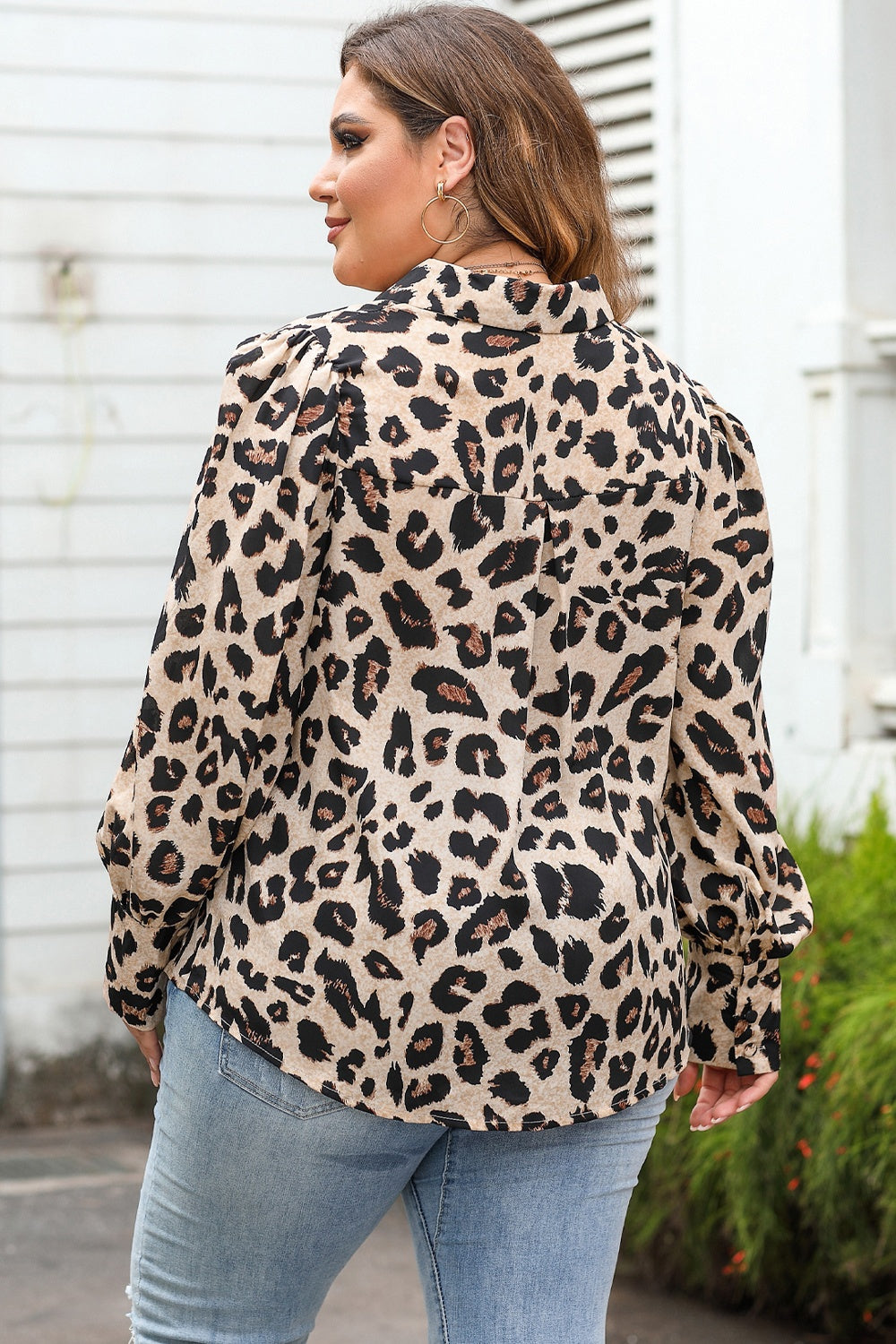 Plus Size Printed Long Sleeve Shirt - Shirts - FITGGINS