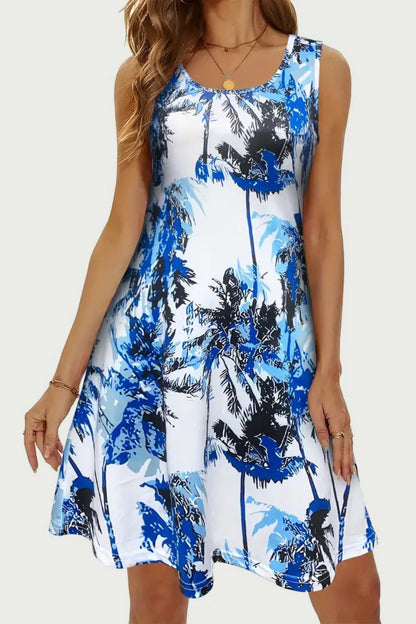 Printed Scoop Neck Wide Strap Mini Dress - Casual & Maxi Dresses - FITGGINS