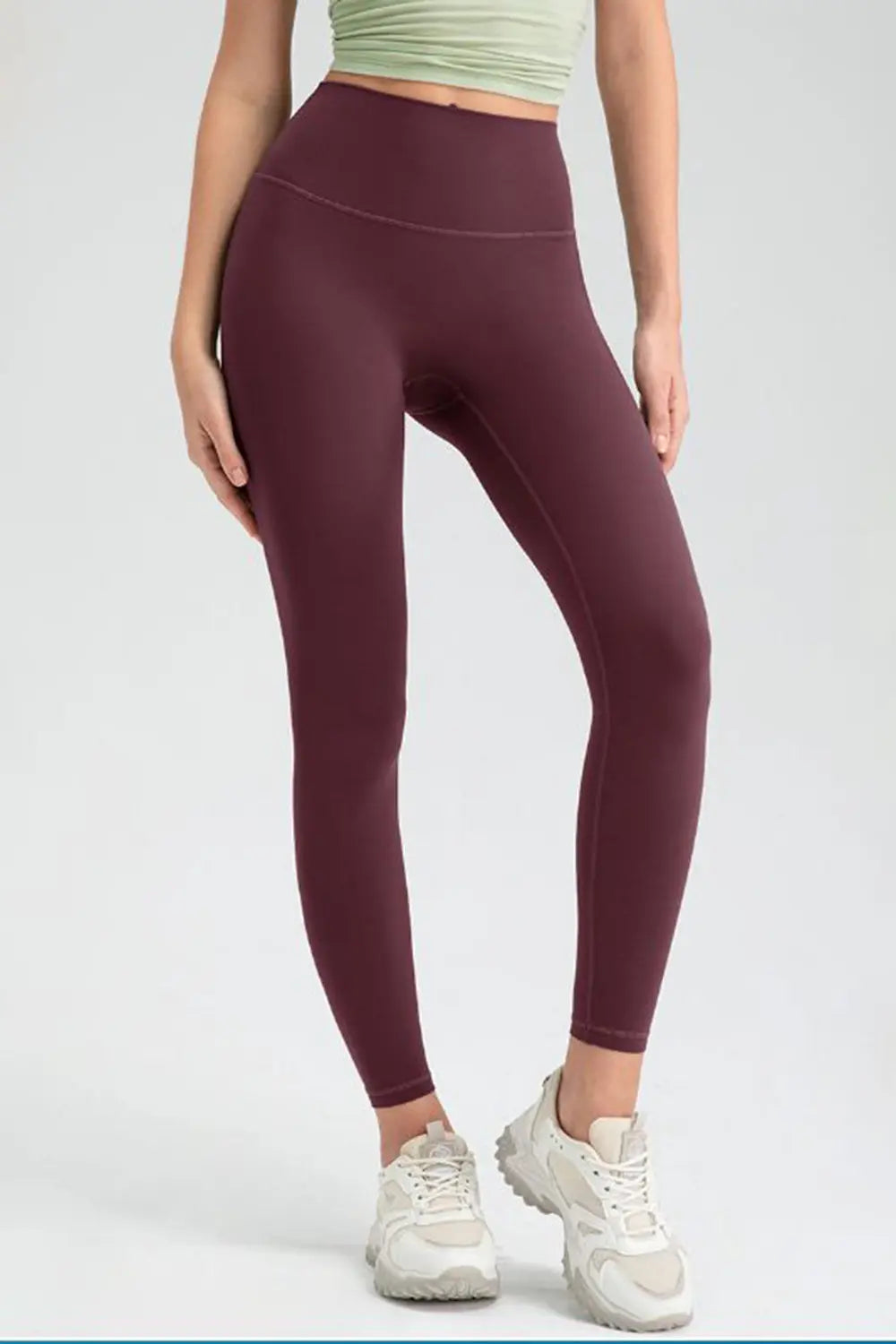 Wide Waistband High-Rise Sports Leggings Wine Fitggins