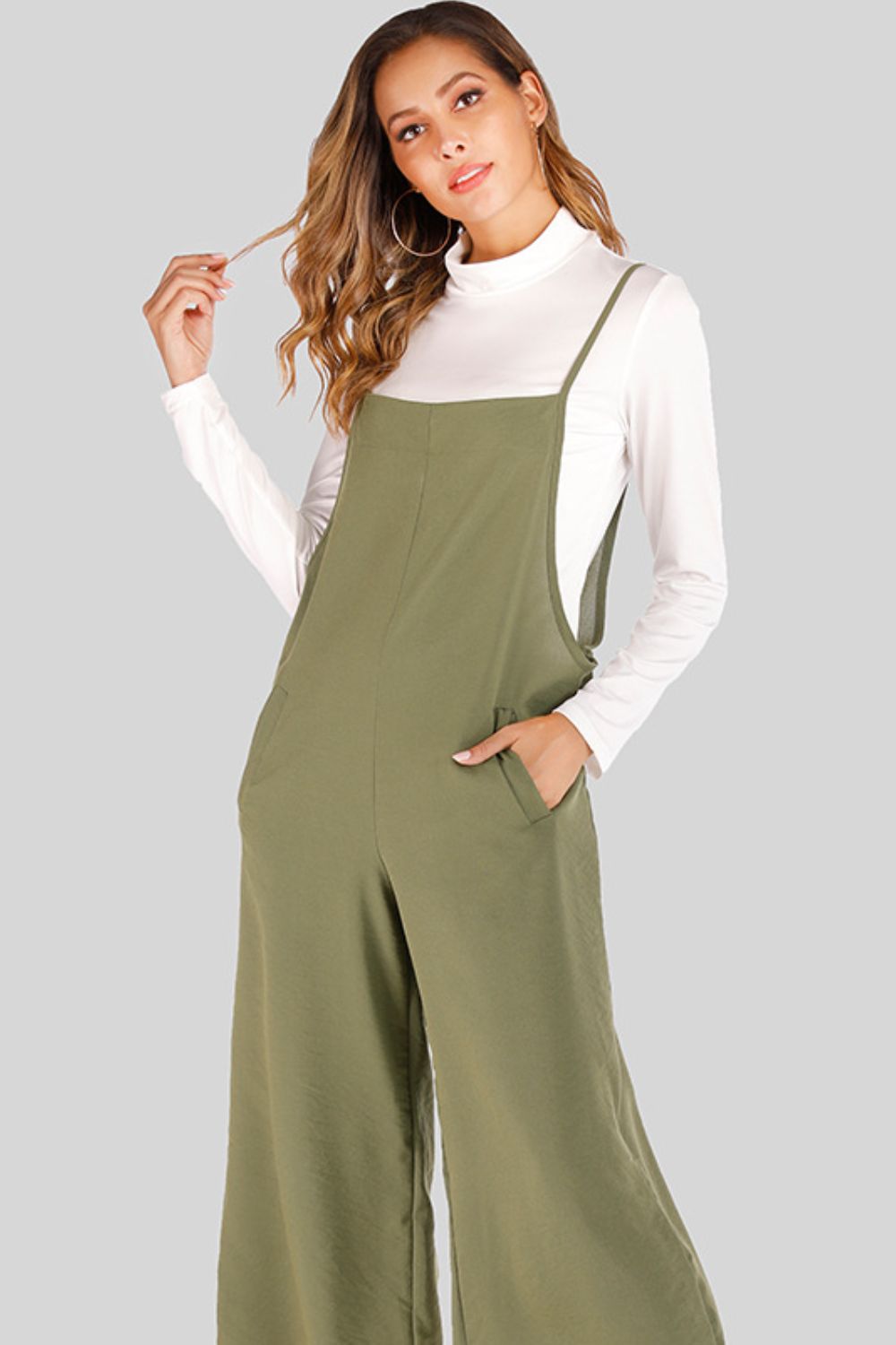 Full Size Cropped Wide Leg Overalls with Pockets - Pants - FITGGINS