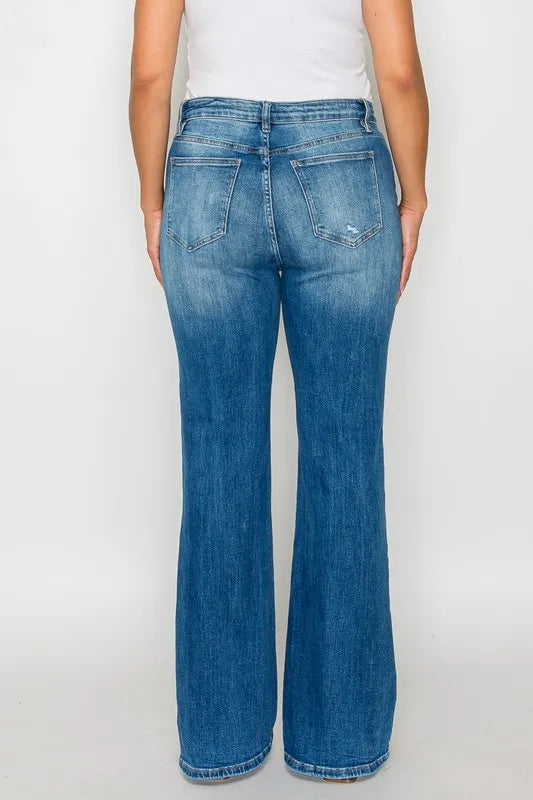 bytos Full Size Distressed High Rise Jeans with Pockets Fitggins