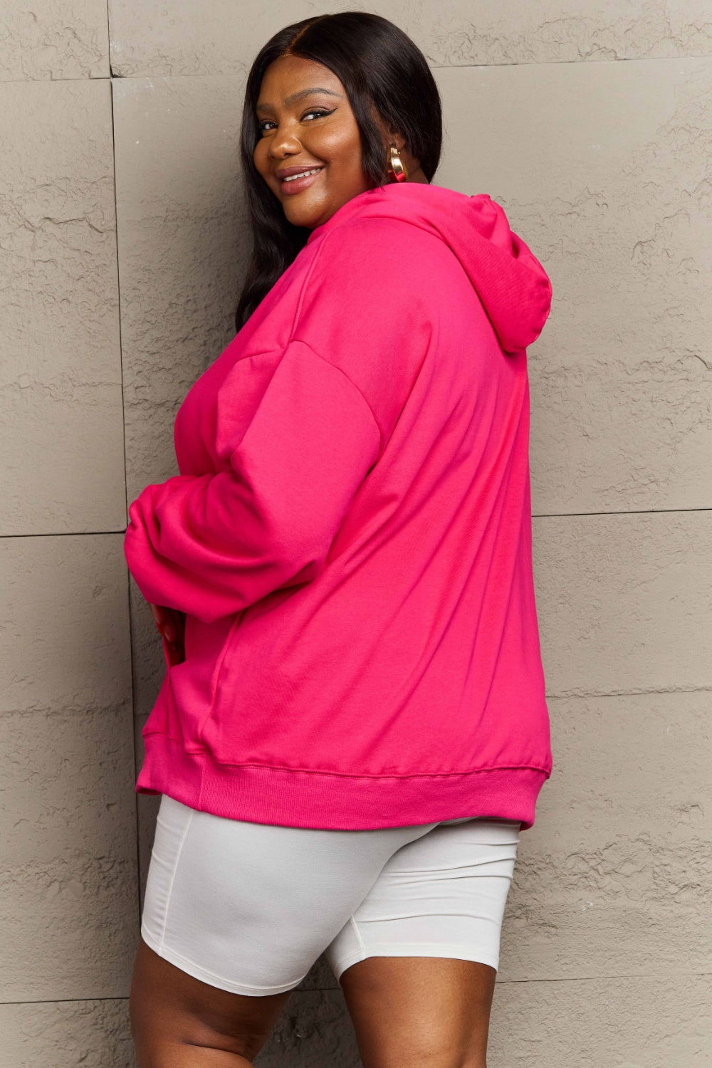 Full Size Long Sleeve Dropped Shoulder Hoodie - Sweatshirts & Hoodies - FITGGINS