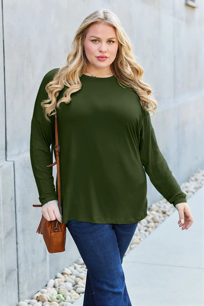 Basic Bae Full Size Round Neck Dropped Shoulder T-Shirt Fitggins