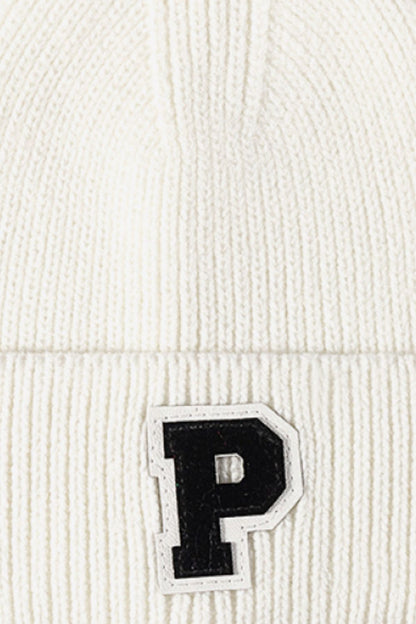 Letter Patch Cuffed Knit Beanie - Hats - FITGGINS