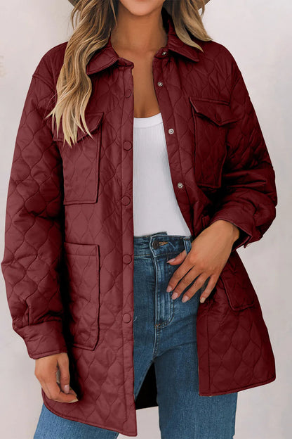 Snap Down Collared Winter Coat Burgundy Fitggins