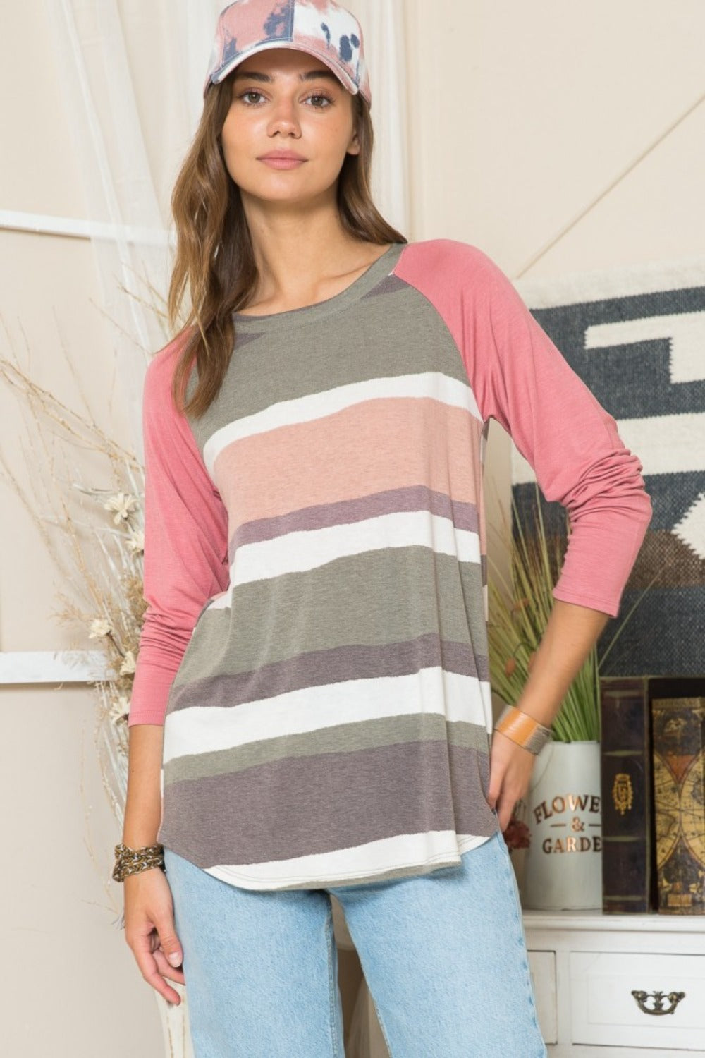 Celeste Full Size Striped Contrast Long Sleeve T-Shirt - T-Shirts - FITGGINS