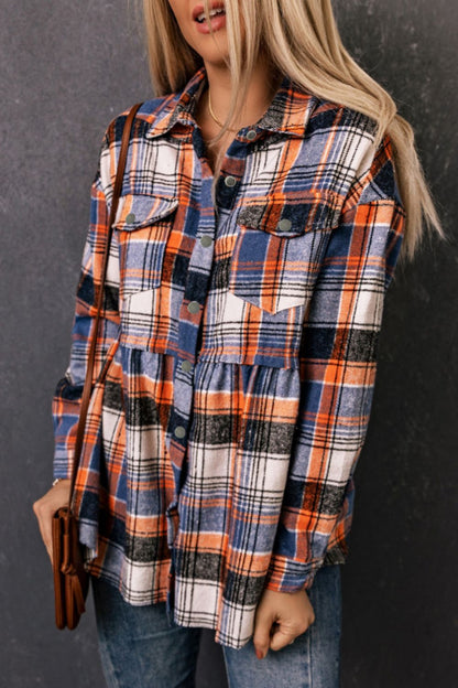 Plaid Collared Neck Long Sleeve Shirt - Shirts - FITGGINS